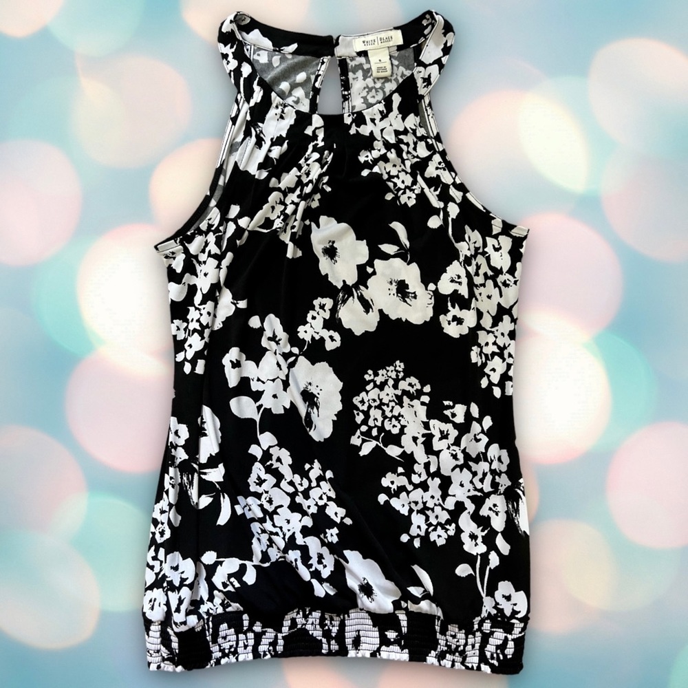 White House Black Market Women’s Black White Floral Sleeveless Blouse Size S